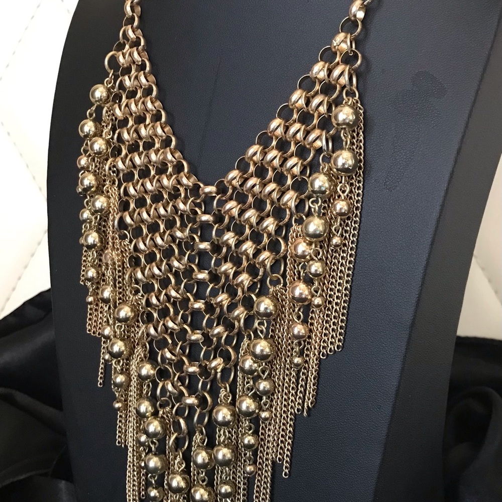 VTG statement Necklace fringed chain signed Crown Nine